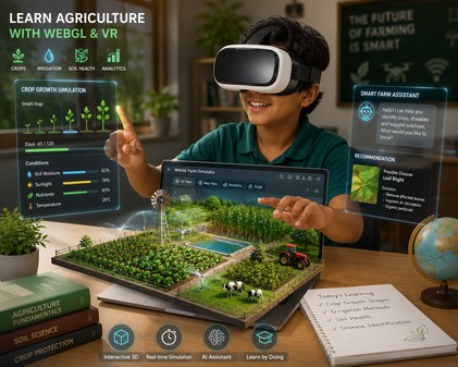 Student learning agriculture with a WebGL VR crop simulator